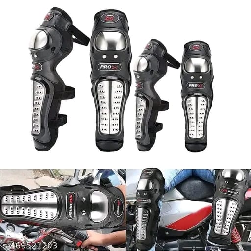 Pro X Steel Knee & Elbow Guard Flexible Breathable Adjustable Knee Shin Armor Protector for Bikers and Riders