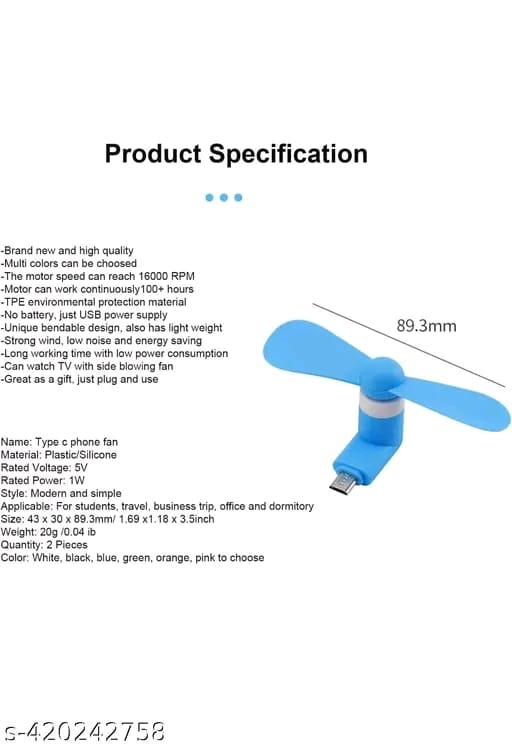2 In1 Portable Handheld Electric Hand Micro Usb Mini Fan For Mobile