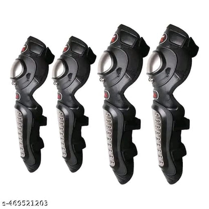 Pro X Steel Knee & Elbow Guard Flexible Breathable Adjustable Knee Shin Armor Protector for Bikers and Riders
