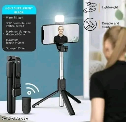 Selfie Stick Tripod with LED Fill Light, Phone Tripod Stand with Detachable Bluetooth Wireless Remote