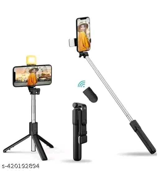 Selfie Stick Tripod with LED Fill Light, Phone Tripod Stand with Detachable Bluetooth Wireless Remote