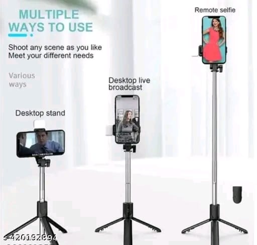 Selfie Stick Tripod with LED Fill Light, Phone Tripod Stand with Detachable Bluetooth Wireless Remote
