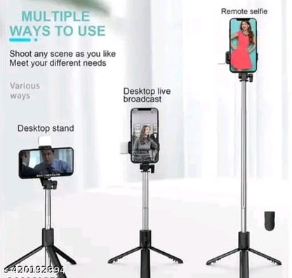 Selfie Stick Tripod with LED Fill Light, Phone Tripod Stand with Detachable Bluetooth Wireless Remote