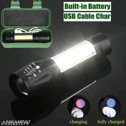 BRIGHT LIGHT Portable Aluminum COB Tactical Torch Waterproof LED USB Rechargeable Torch