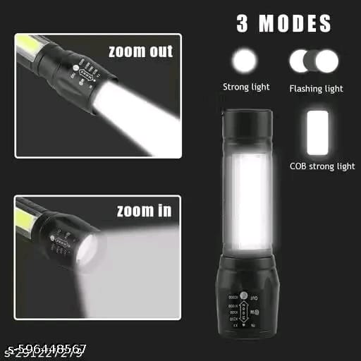 BRIGHT LIGHT Portable Aluminum COB Tactical Torch Waterproof LED USB Rechargeable Torch