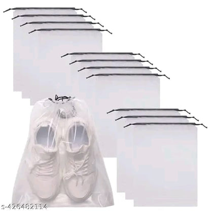 12 Pack 12x14 inch Plastic Travel Drawstring Bags Transparent Shoe Bags