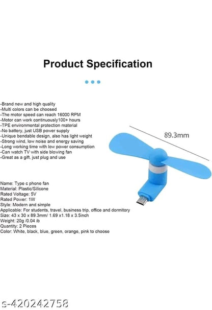 2 In1 Portable Handheld Electric Hand Micro Usb Mini Fan For Mobile